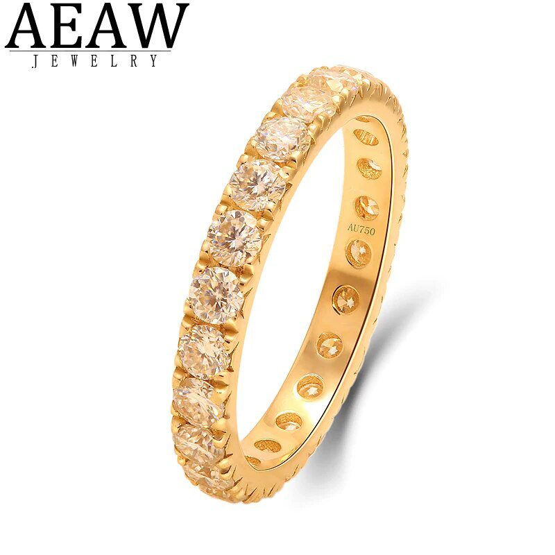 14k الذهب الأصفر الحقيقي مويسانيتي خاتم الخطوبة الزفاف الفرقة قطع مستديرة VVS1 D اللون 2.0 مللي متر خاتم غرامة لسيدة